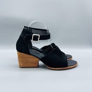 Kork Ease Sandals Womens 9 Black Suede Ankle Buckle Strap Block Heel Back Zip